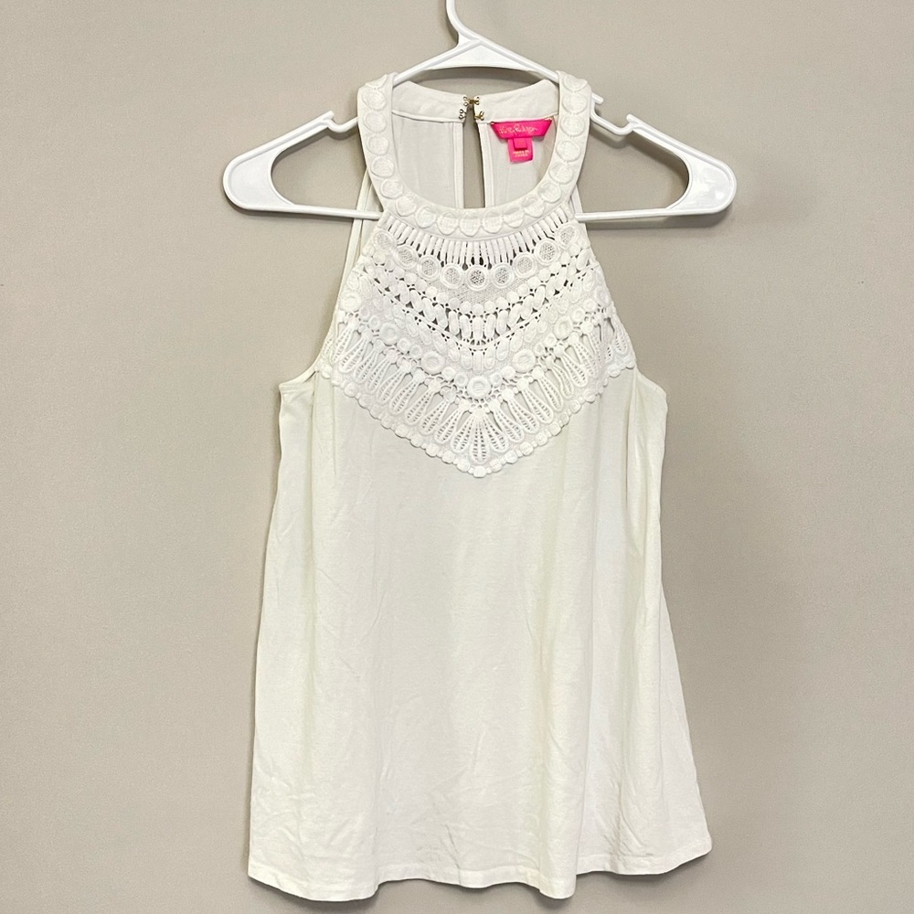 LILLY PULITZER Dawn Resort‎ White
Embroidered Neck Cutaway Tank Size XS